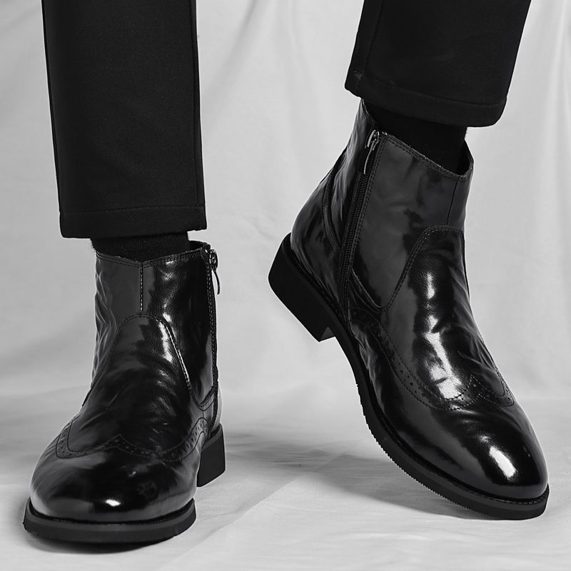 Men'S Shoes Zipper - รองเท้าบูทเชลซีผู้ชาย หนังนุ่ม หุ้มข้อสูง สไตล์ลำลองสำหรับธุรกิจ ผูกเชือก สวมใส่สบาย