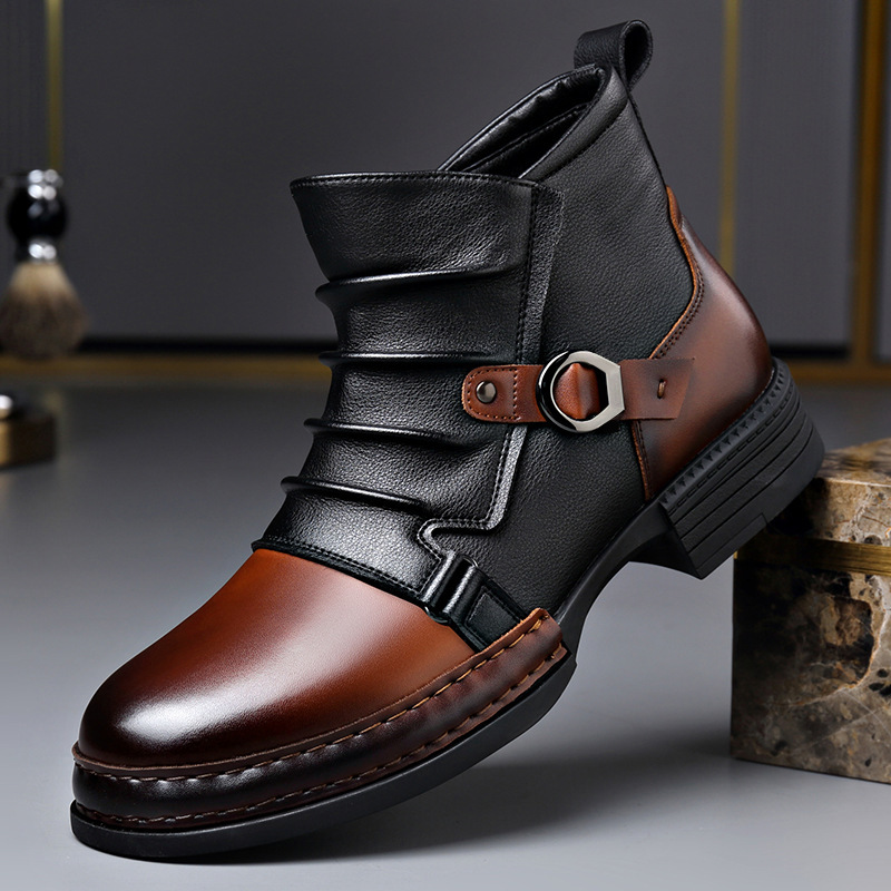 Men'S Shoes Zipper - รองเท้าบูทข้อสั้นสไตล์เรโทรสำหรับผู้ชาย ฤดูใบไม้ร่วง-ฤดูหนาว แฟชั่นลำลอง พร้อมซิป รองเท้าบูทมอเตอร์ไซค์ ดีไซน์ใหม่