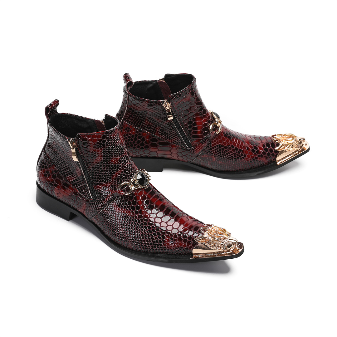 Men'S Shoes Zipper - รองเท้าบูทข้อสั้นหนังแท้หัวแหลมสไตล์แฟชั่นสำหรับผู้ชาย พร้อมซิป รองเท้าบูทสั้นสำหรับขี่มอเตอร์ไซค์ รองเท้าสำหรับงานปาร์ตี้และคลับ ไซส์ใหญ่