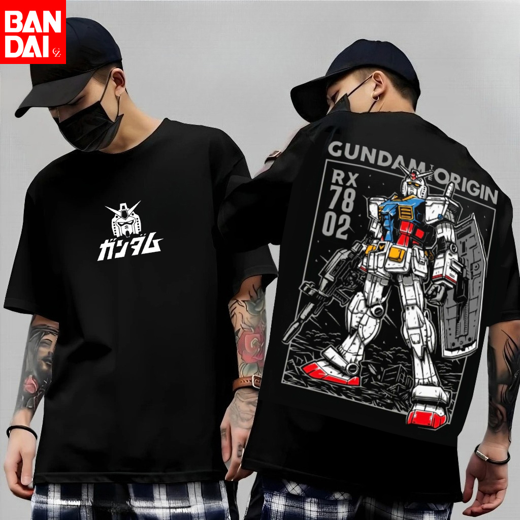 Men Shoes Japan - โมบิลสูทกันดั้มเสื้อยืดผ้าฝ้ายผู้ชายสตรีทแวร์อะนิเมะกราฟิกโอเวอร์ไซส์แขนสั้นสวมใส่สบายๆทุกวัน Rx-78-2 กันดั้ม บลูพริント