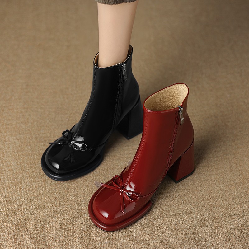 Winter Boot Insulated - ผู้หญิงรองเท้าส้นสูง Goth ข้อเท้ารองเท้าบูทผู้หญิงฤดูหนาว Bows Elegant หนัง