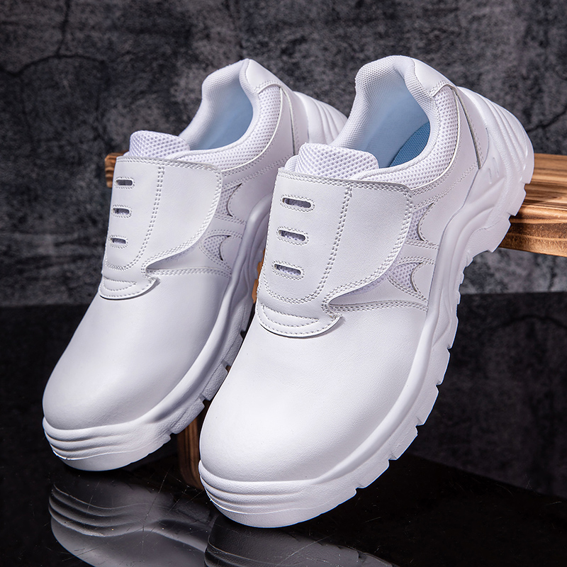 Men Shoes White Colour - รองเท้าเซฟตี้คนทำงานหนังนิ่มมีรองเท้าเพื่อความปลอดภัยผู้ชายแฟชั่น, รองเท้าเซฟตี้หัวเหล็กสีดำสีขาวรองเท้าสนีกเกอร์สำหรับผู้ชาย
