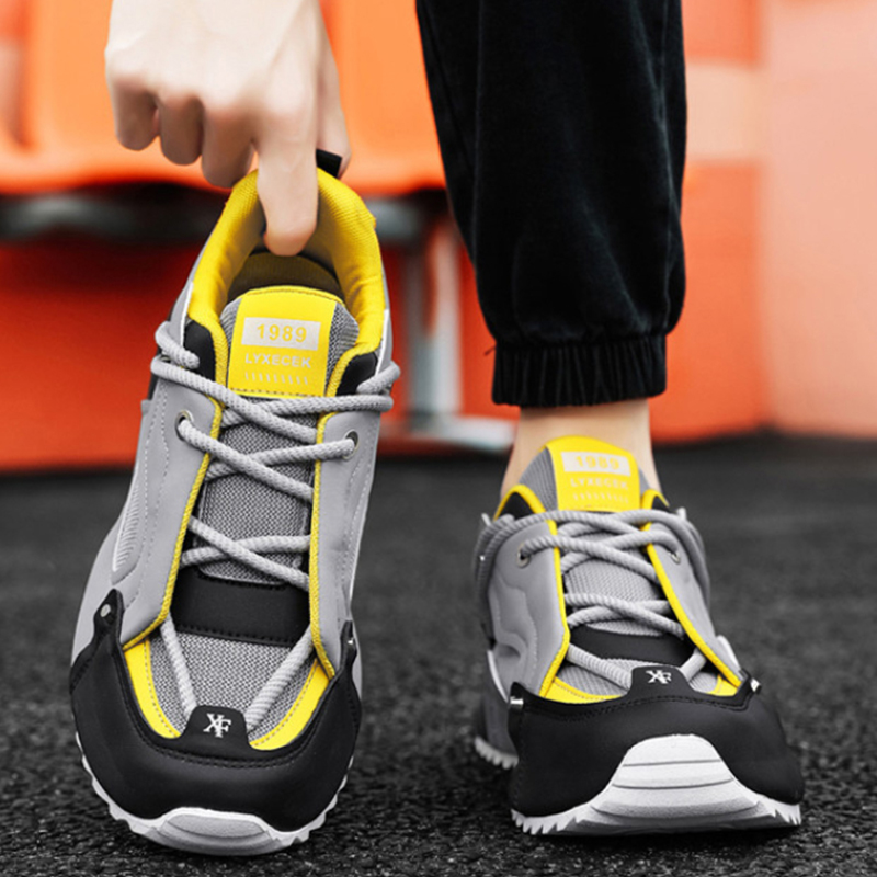 Men Shoes Trainers - รองเท้าผ้าใบสีเทา ดำ และเหลือง สไตล์ Chunky Dad