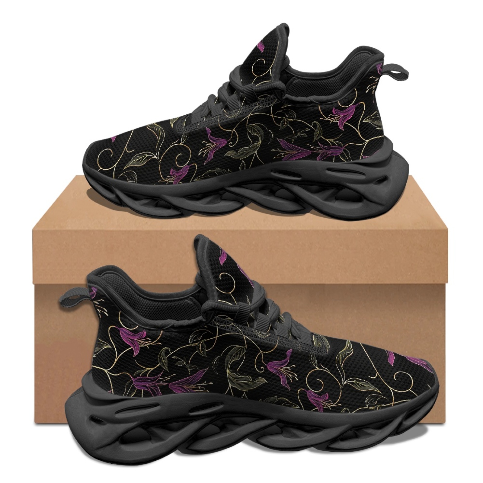 Men'S Shoes For Gym - PENSTROLL รองเท้าผ้าใบแฟชั่นลำลองลายดอกไม้สีม่วง รองเท้ากีฬาสำหรับออกกำลังกาย น้ำหนักเบา