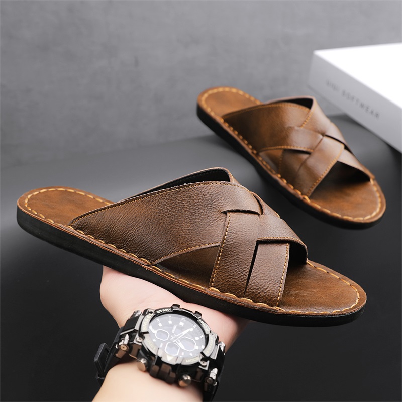 Men'S Shoes Temu - รองเท้าแตะหนังแท้สำหรับผู้ชาย รองเท้าลำลองฤดูร้อน รองเท้าแตะชายหาด ระบายอากาศได้ดี รองเท้าสวมสบาย รองเท้าฟลิปฟลอป