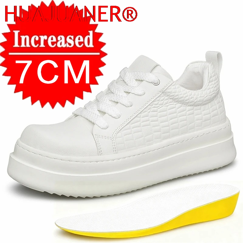 Men'S Shoes Height Increase - รองเท้าหนังเสริมส้นผู้ชาย 7 ซม. เพิ่มความสูงแบบซ่อน พื้นหนา แฟชั่นลำลอง
