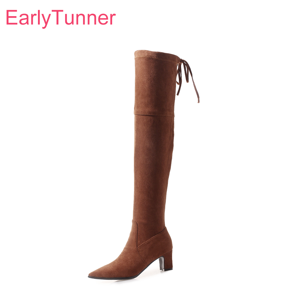 Winter Boot Insulated - รองเท้าบูทผู้หญิงสีเหลืองดำสำหรับฤดูหนาวแบบใหม่ ปลายแหลม ส้นสูงทรงเหลี่ยม ไซส์ใหญ่พิเศษ 12 32