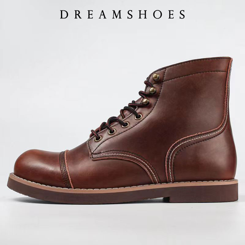 Men'S Shoes Temu - รองเท้าบูทข้อเท้าหนังวัวแท้ทรงกลมหัวมนสไตล์วินเทจญี่ปุ่นปี 2026 สำหรับผู้ชาย ทำมือ งานฝีมือ รองเท้าลำลอง