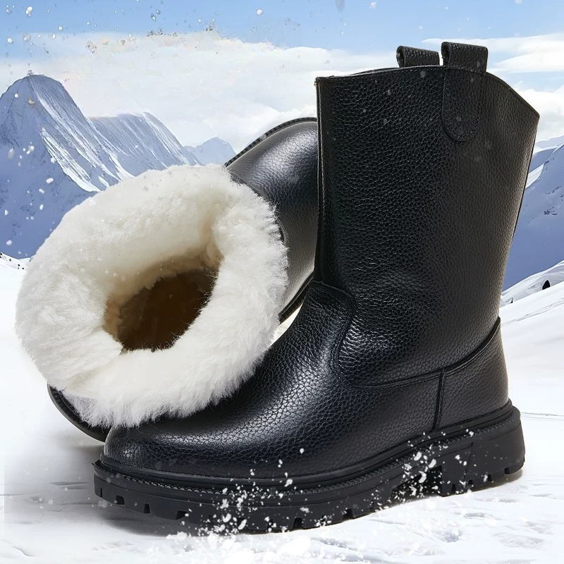 Winter Boot Insulated - รองเท้าบูทกันหนาวสำหรับฤดูหนาว รองเท้าบูทหุ้มข้อสูงบุขนแกะสำหรับผู้ชาย รองเท้าผ้าฝ้ายสำหรับผู้หญิง รองเท้าบูทเดินป่ากลางแจ้งบุขนแกะกันลื่น