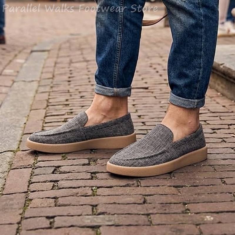 Boat Shoe Leather - รองเท้าผู้ชายแบบสวม ผ้าแคนวาส ระบายอากาศได้ดี รองเท้าลำลองสำหรับเดินเรือ น้ำหนักเบา รองเท้าพื้นเรียบสำหรับเดินเล่นกลางแจ้ง