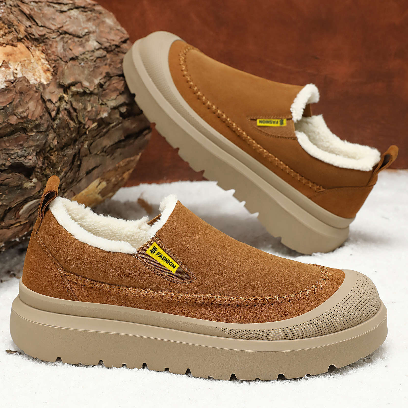 Men'S Shoes Height Increase - รองเท้าบูทข้อสั้นสำหรับผู้ชายในฤดูหนาว พื้นหนา เพิ่มความสูง กันลื่น บุด้วยผ้าขนสัตว์ ให้ความอบอุ่น