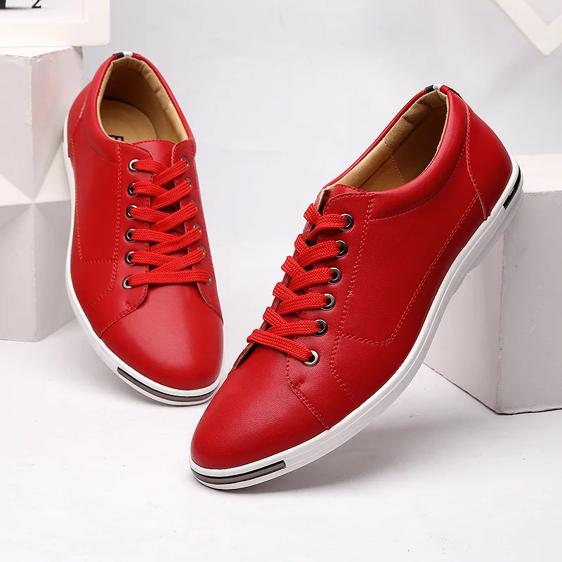 Boat Shoe Leather - ผู้ชาย Size38-48 Casual Breathable รองเท้าผ้าใบสีขาวหนังรองเท้าเดินสําหรับชายสเก็ตสบายมีสไตล์สําหรับการสวมใส่ในชีวิตประจําวัน