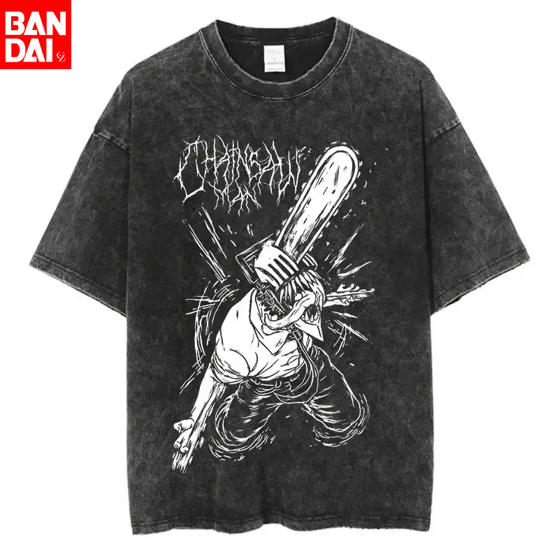 Men Shoes Japan - เสื้อยืดลายกราฟิก Chainsaw Man Denji สีขาวเมทัลลิก รุ่นซัมเมอร์