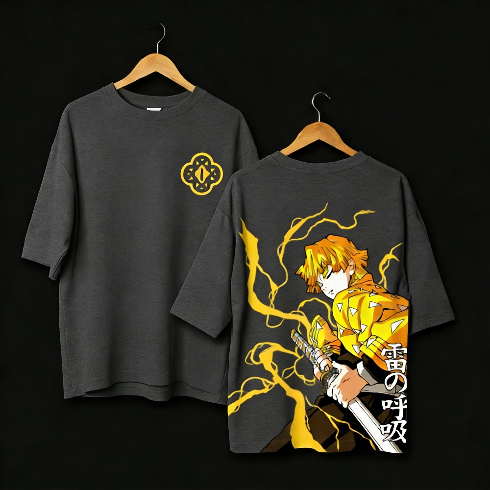Men Shoes Japan - เสื้อยืดลายอนิเมะ Demon Slayer ไซส์ใหญ่สำหรับผู้ชายและผู้หญิง เสื้อยืดลำลองสำหรับพ่อแม่ลูก แฟชั่นสตรีทแวร์สไตล์