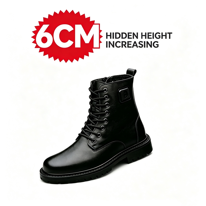 Men'S Shoes Height Increase - รองเท้าบูทหนังเพิ่มความสูง 6 ซม. สำหรับผู้ชาย บุขนสัตว์สำหรับฤดูหนาว รองเท้าบูทข้อเท้าแบบกันลื่น