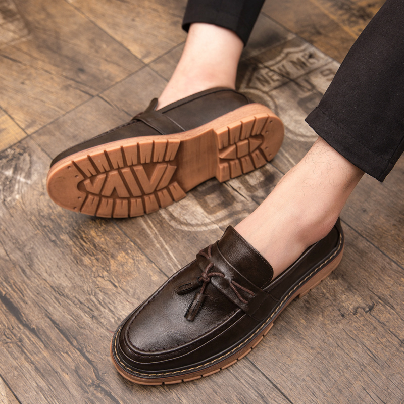 Boat Shoe Leather - รองเท้าหนังลำลองแบบสวม พื้นหนา สไตล์อังกฤษ หัวมน ทำมือ แต่งขอบหนัง