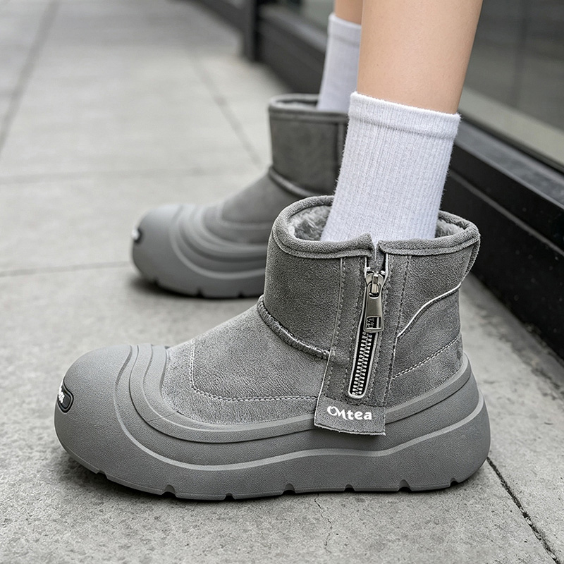 Men'S Shoes Zipper - รองเท้าบูทหิมะสำหรับผู้ชายพร้อมซับในขนแกะที่ให้ความอบอุ่น, รองเท้าผ้าฝ้ายอเนกประสงค์สำหรับคู่รัก, ฮู้ดหนา, ซิปใช้งานสะดวก, เหมาะสำหรับใช้ทั้งในร่มและกลางแจ้งในฤดูหนาว