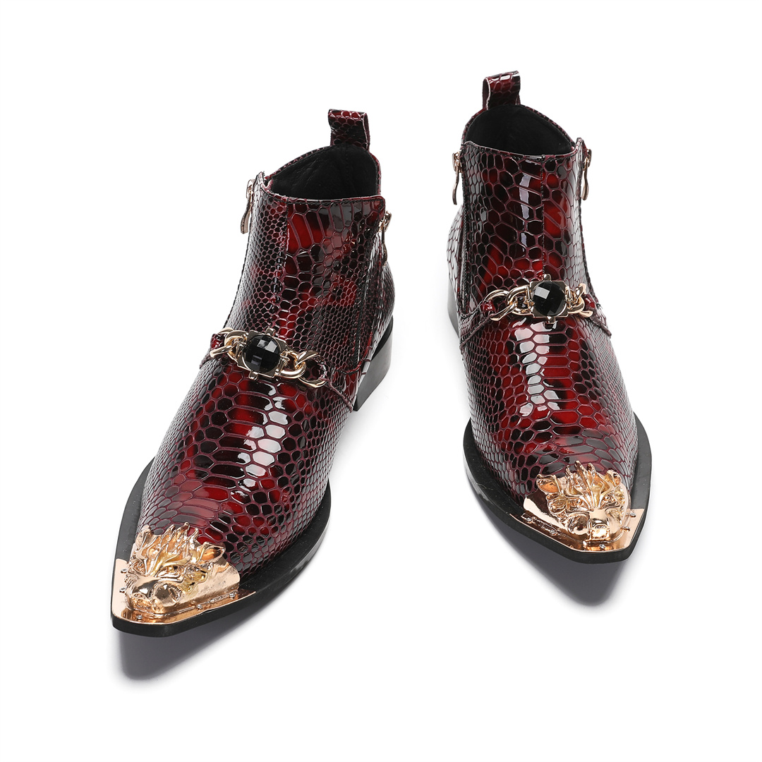 รองเท้าบูทข้อสั้นหนังแท้หัวแหล - Men'S Shoes Zipper บทวิจารณ์และราคา