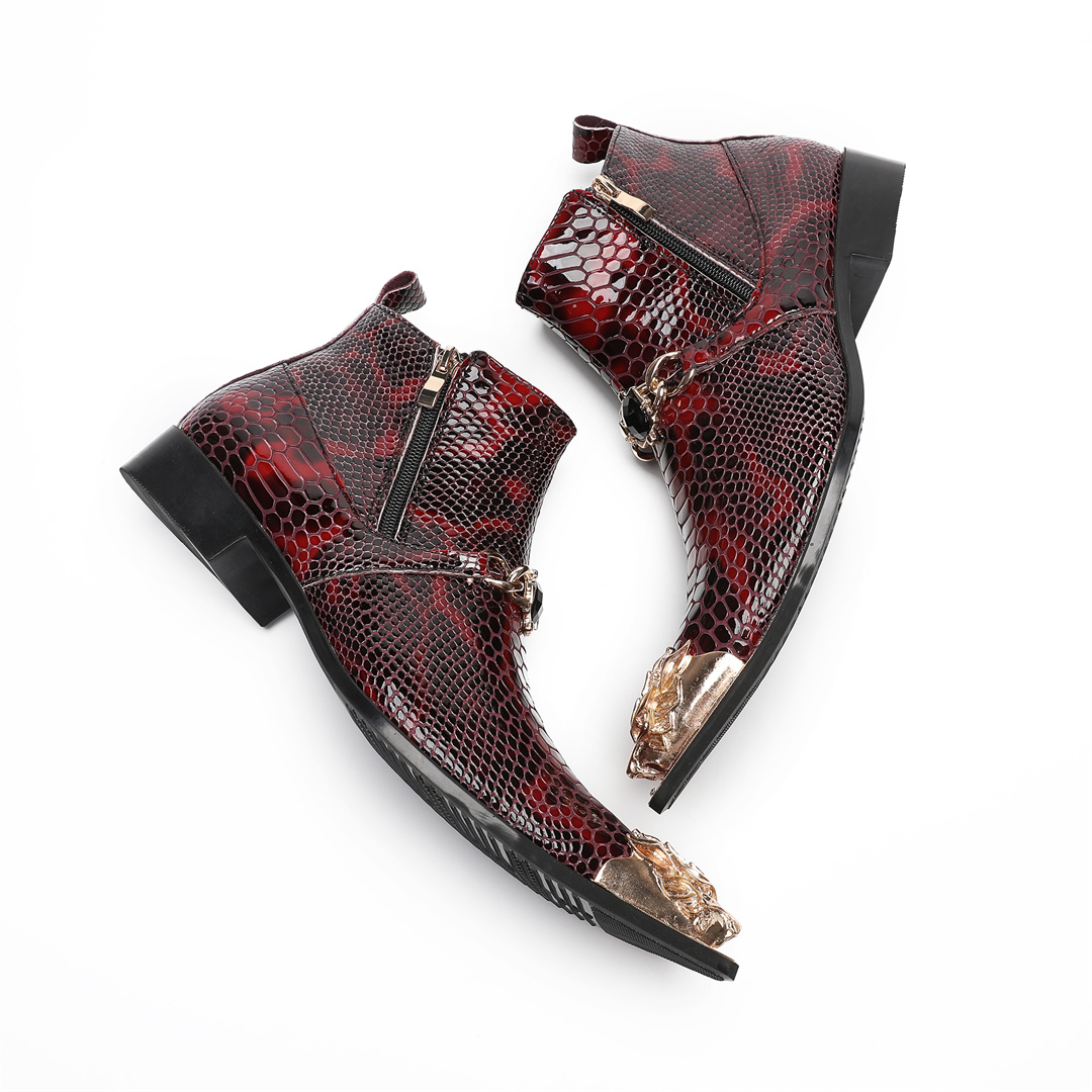 รองเท้าบูทข้อสั้นหนังแท้หัวแหล - Men'S Shoes Zipper บทวิจารณ์และราคา