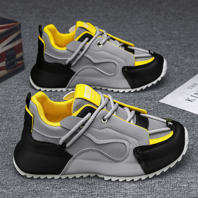 รองเท้าผ้าใบสีเทา ดำ และเหลือง - Men Shoes Trainers บทวิจารณ์และราคา