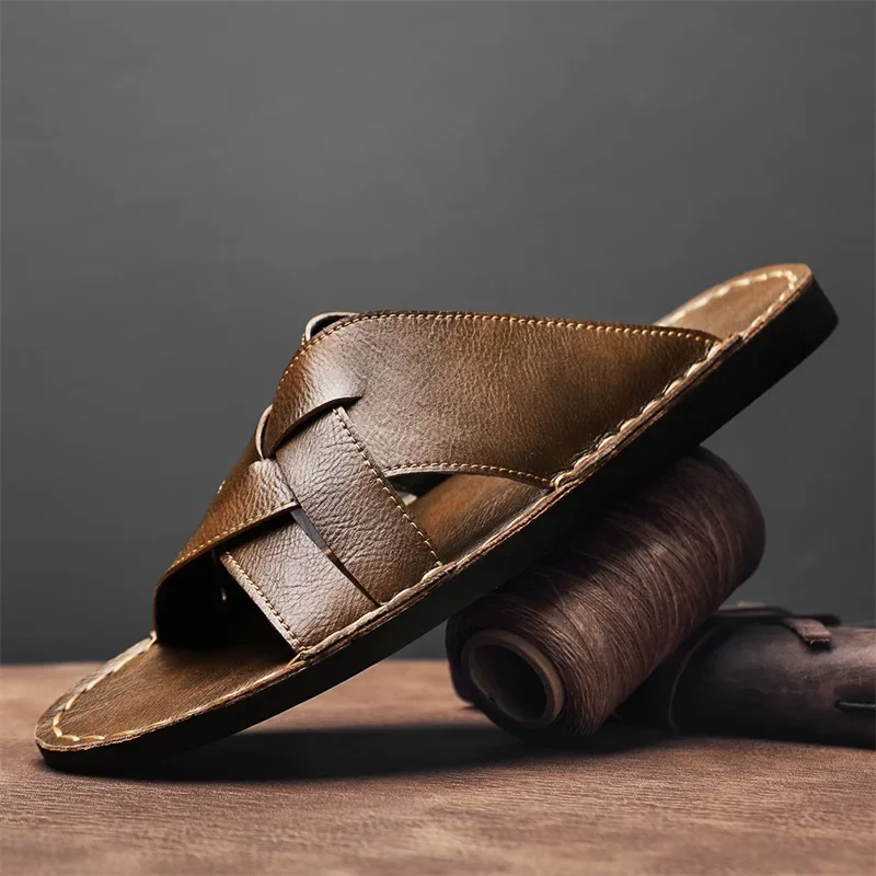 รองเท้าแตะหนังแท้สำหรับผู้ชาย  - Men'S Shoes Temu บทวิจารณ์และราคา