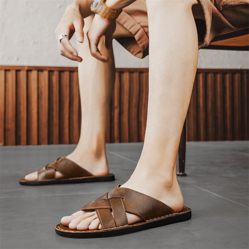รองเท้าแตะหนังแท้สำหรับผู้ชาย  - Men'S Shoes Temu บทวิจารณ์และราคา