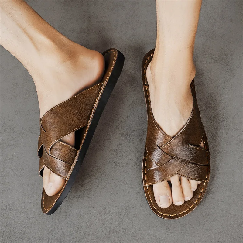 รองเท้าแตะหนังแท้สำหรับผู้ชาย  - Men'S Shoes Temu บทวิจารณ์และราคา