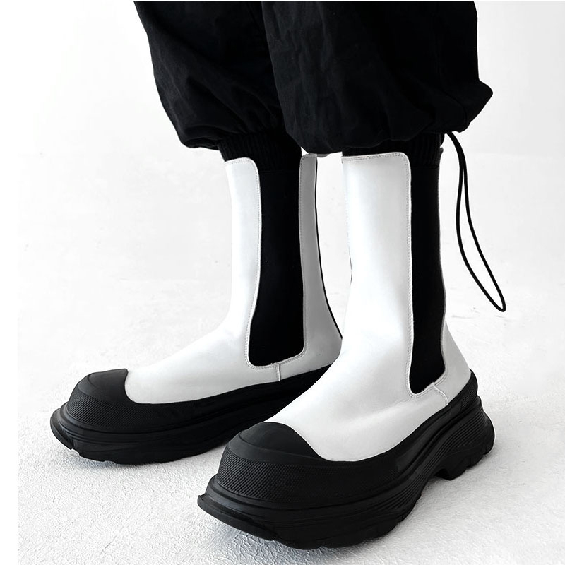 รองเท้าบูทเชลซีทรงสูงสไตล์พังก - Men'S Shoes Black And White บทวิจารณ์และราคา
