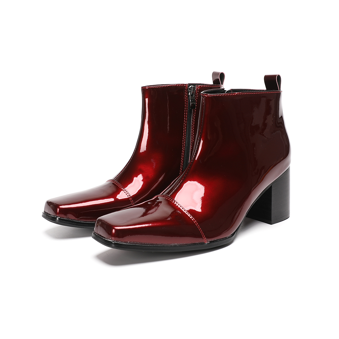 รองเท้าบูทข้อสั้นหนังแท้สีแดงส - Men'S Shoes Zipper บทวิจารณ์และราคา