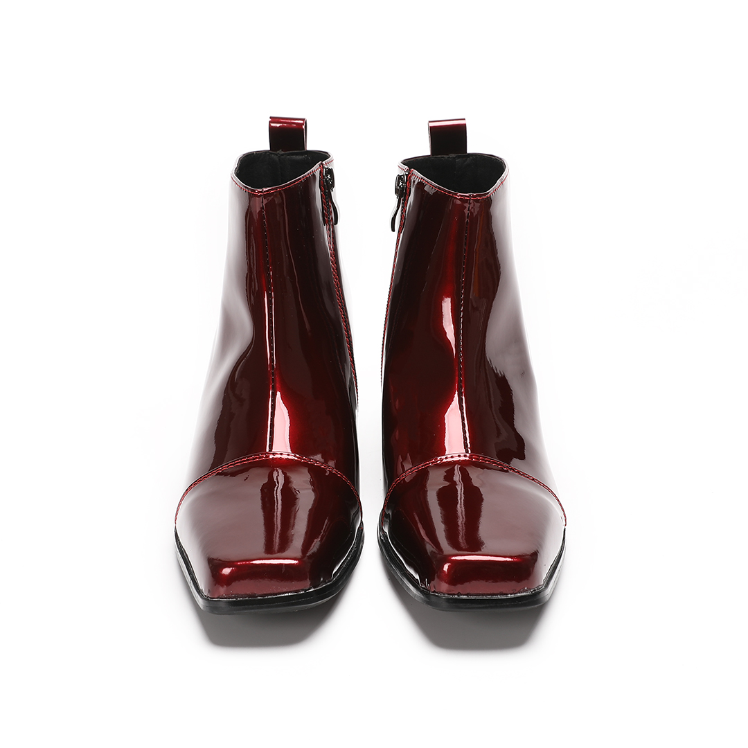 รองเท้าบูทข้อสั้นหนังแท้สีแดงส - Men'S Shoes Zipper บทวิจารณ์และราคา