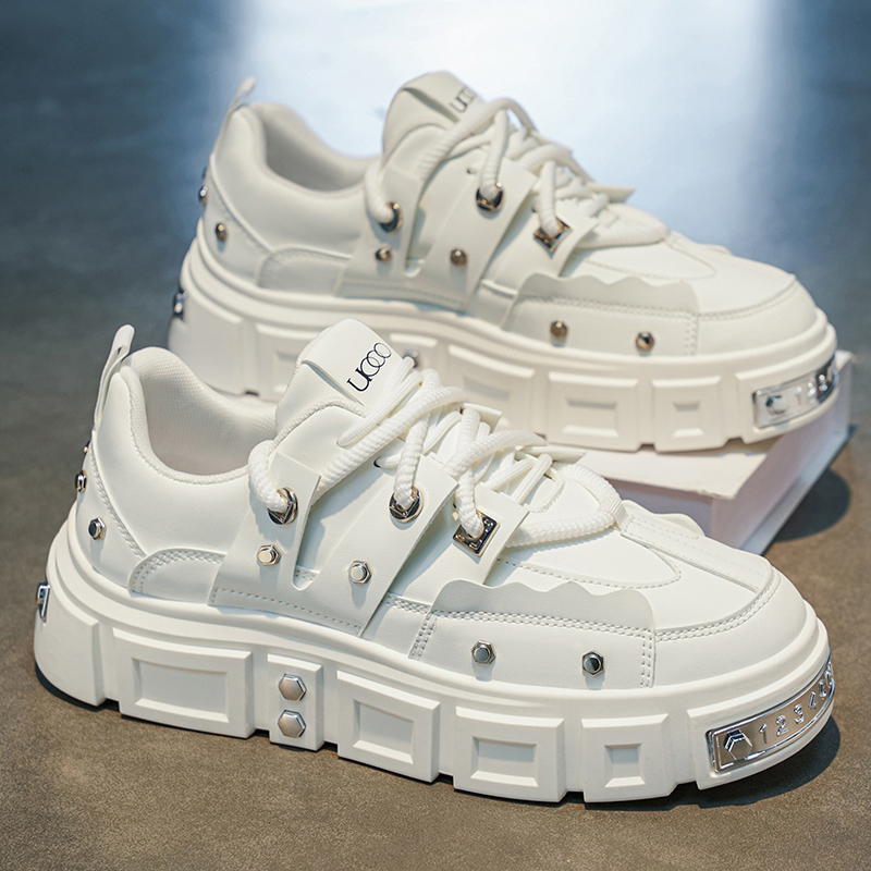 รองเท้าผ้าใบผู้ชายพื้นหนาประดั - Men Shoes White Colour บทวิจารณ์และราคา