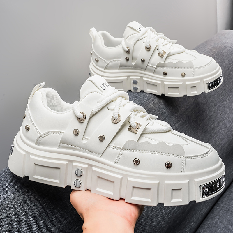 รองเท้าผ้าใบผู้ชายพื้นหนาประดั - Men Shoes White Colour บทวิจารณ์และราคา